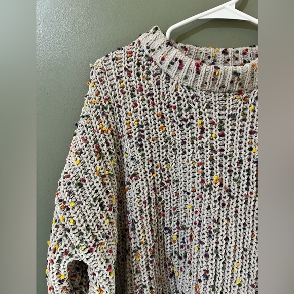Easel Confetti Pom Pom Crew Neck Knit Cream Sweater Multicolor Size Small S - Picture 2 of 8